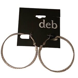 Deb Hoop Earrings Women Silver Tone Textured Large‎ Round Fashion Jewelry